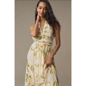 FARM Rio | Dresses | Farm Rio Anthropologie Dress Maxi Green Floral Chiffon  Vacay Tropical Sz Xl Nwt | Poshmark